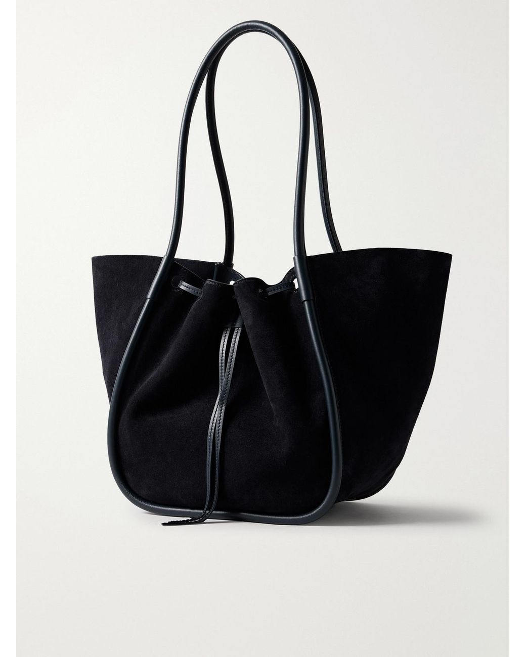 Proenza Schouler Black Large Leather-Trimmed Ruched Suede Tote