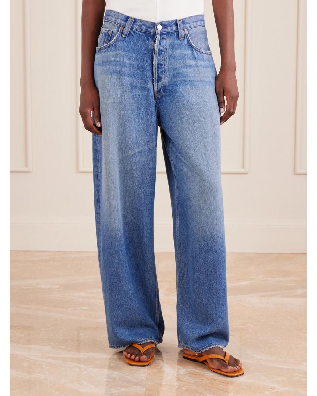 Agolde Blue The Rounded Baggy Mid-Rise Wide-Leg Pants