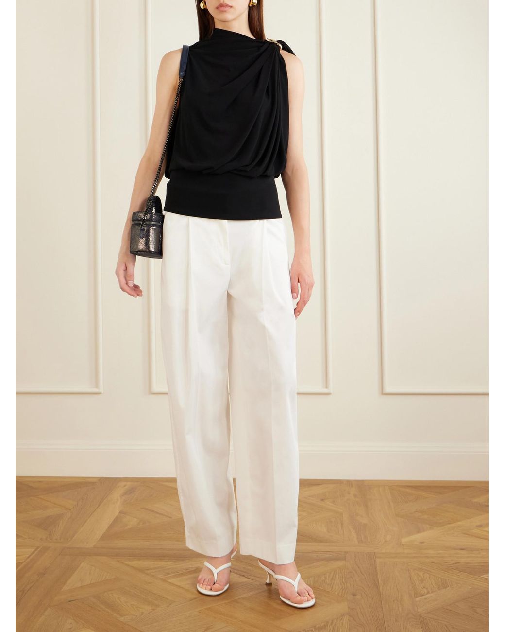 Totême White Pleated Cotton Wide-Leg Pants