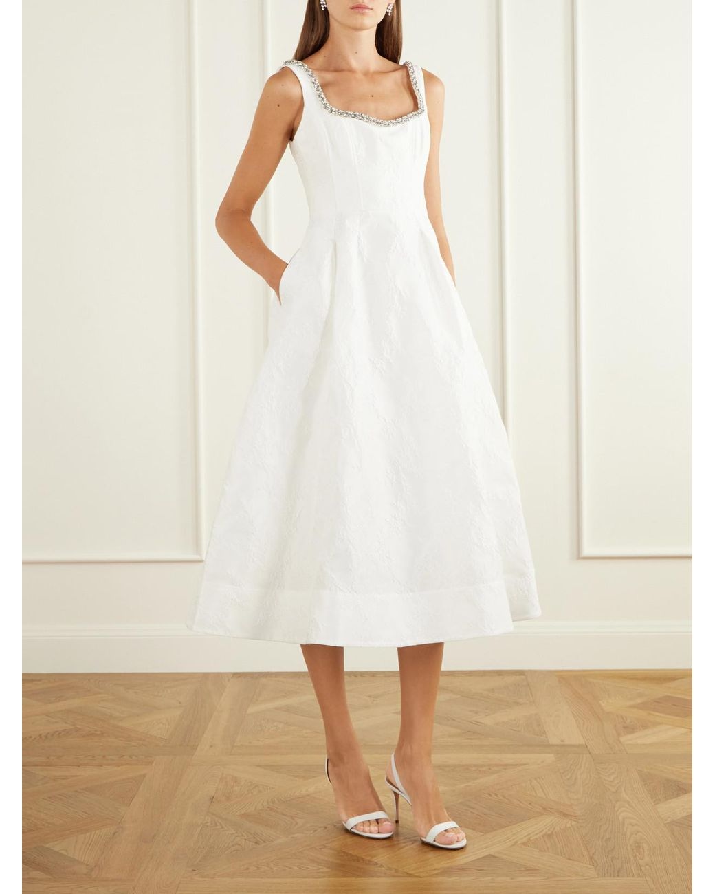 Rebecca Vallance White Revolution Bead-Embellished Floral-Jacquard Cloqué Gown
