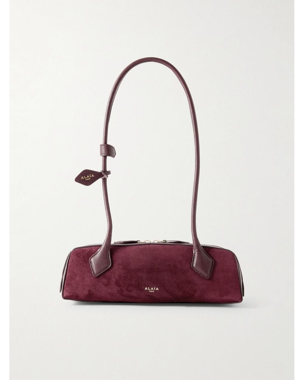 Alaïa Red Le Teckel Small Leather-Trimmed Suede Shoulder Bag