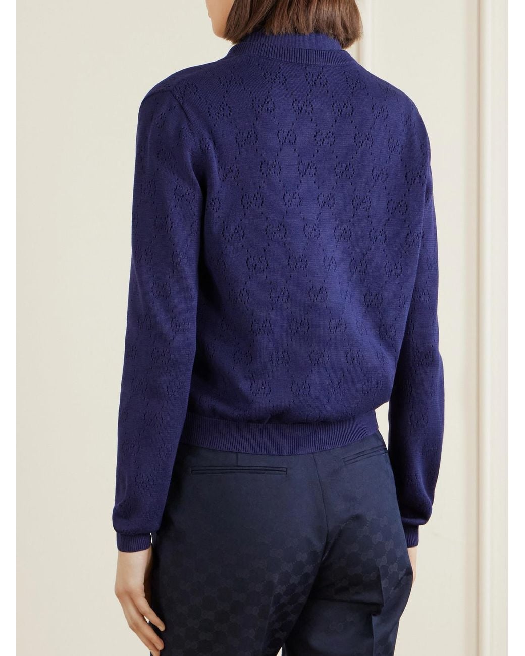 Gucci Blue Perforated Silk-Blend Cardigan