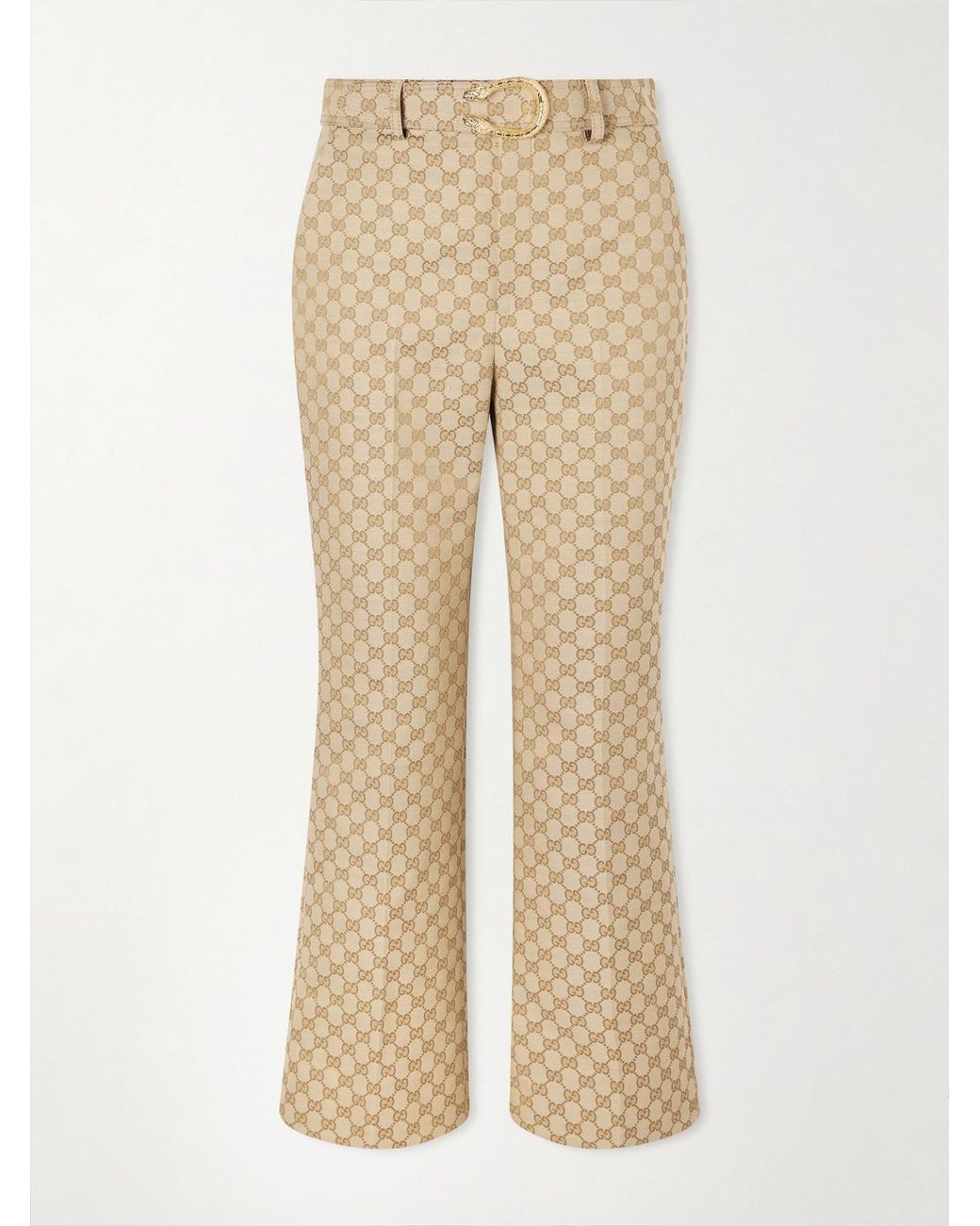 Gucci Natural Belted Canvas-Jacquard Bootcut Pants