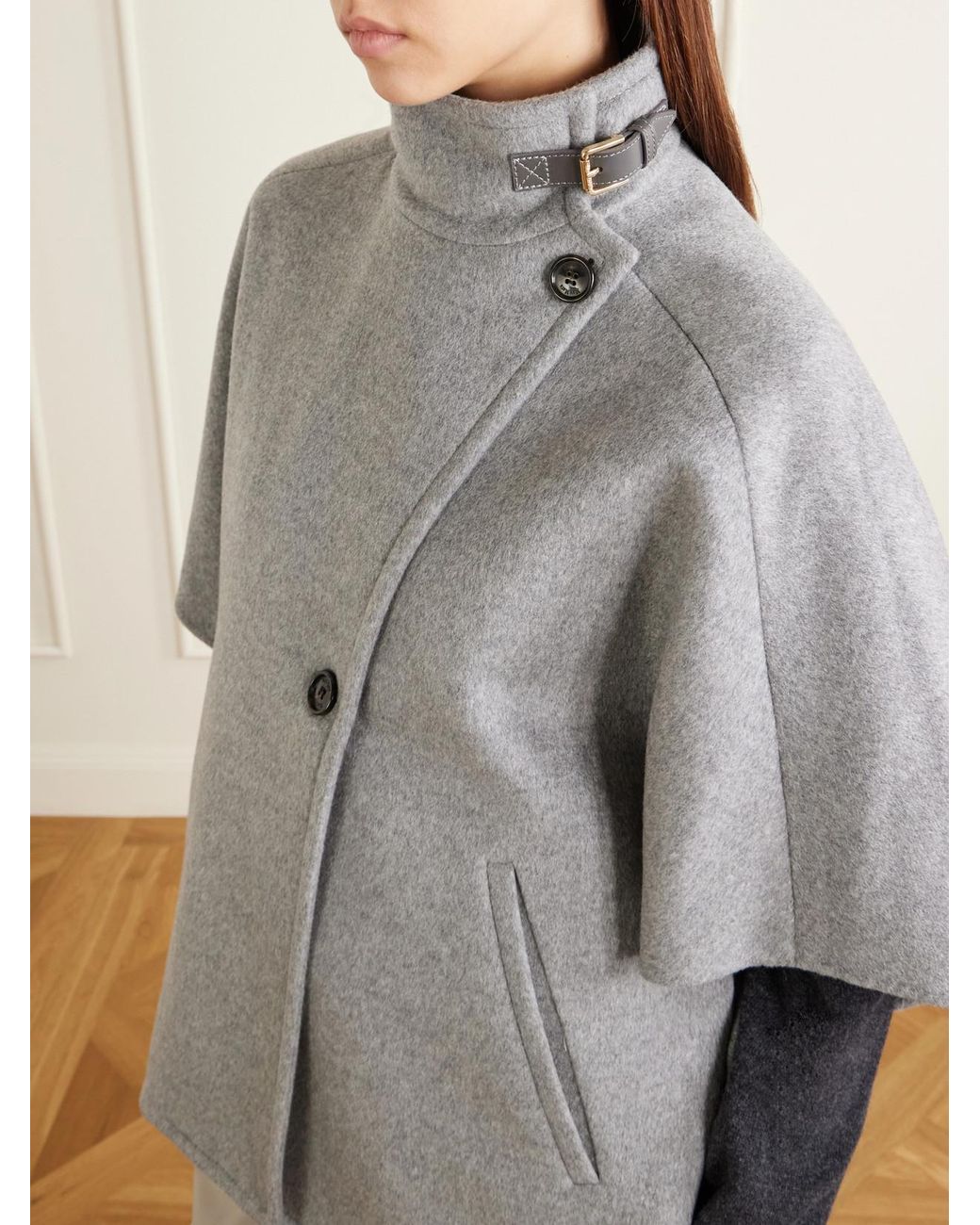 Max Mara Gray Derrik Buckled Leather-Trimmed Cashmere Cape