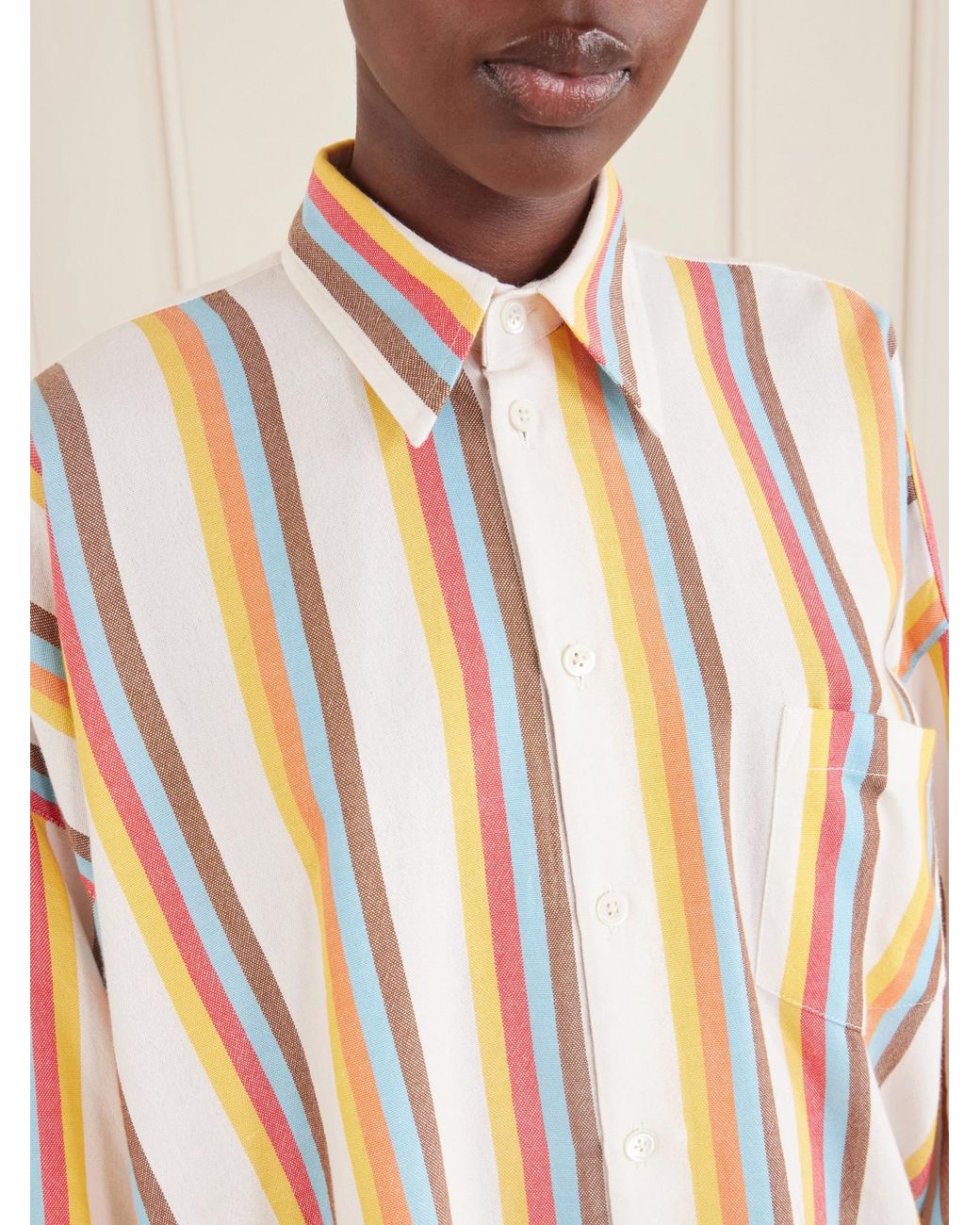 Marrakshi Life Natural The Oversized Striped Cotton-Poplin Shirt