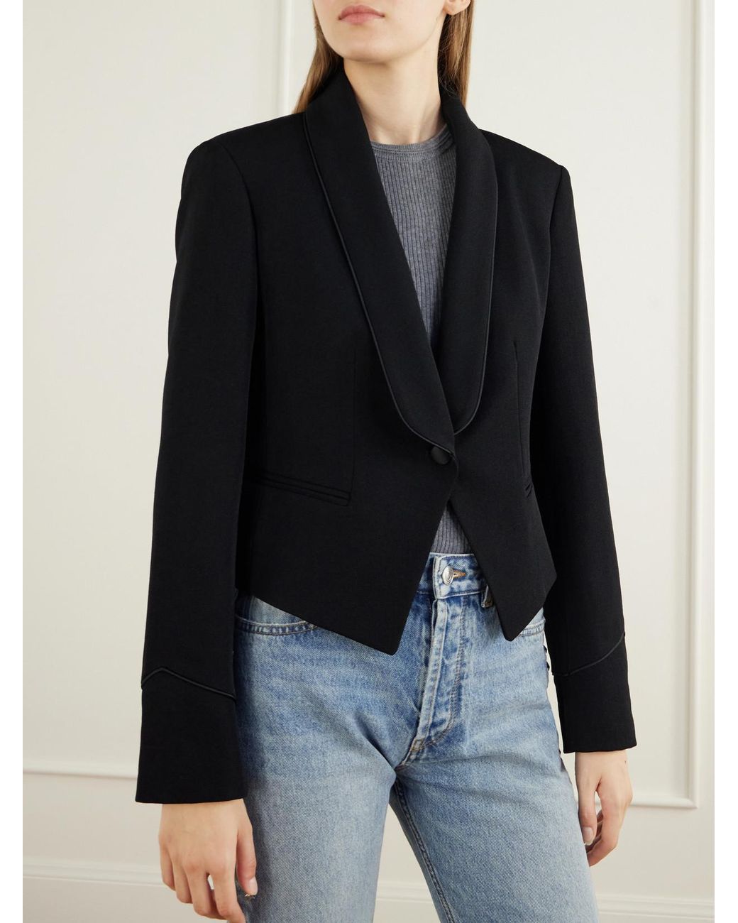 Isabel Marant Blue Pialena Cropped Satin-Trimmed Wool-Twill Blazer