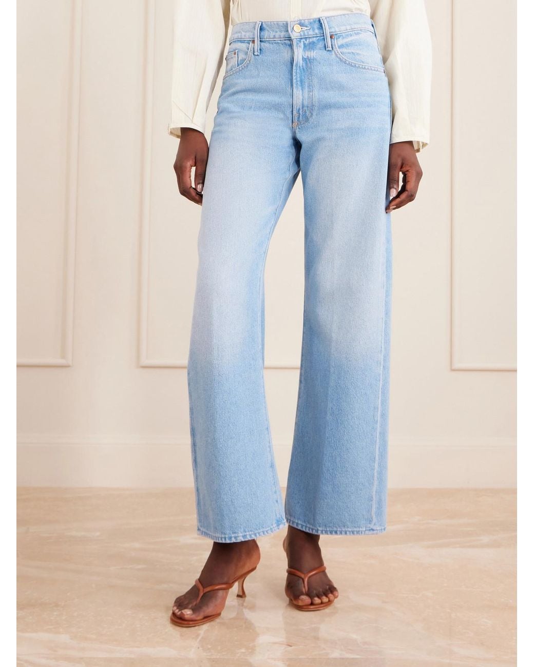 Mother Blue The Whip Skimp Mid-Rise Wide-Leg Jeans