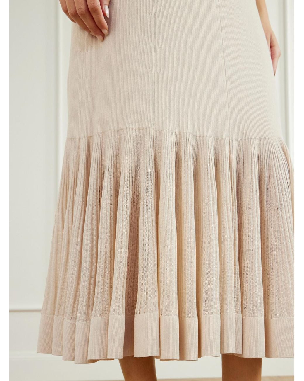 Zimmermann Natural Clash Pleated Metallic Jersey Midi Skirt
