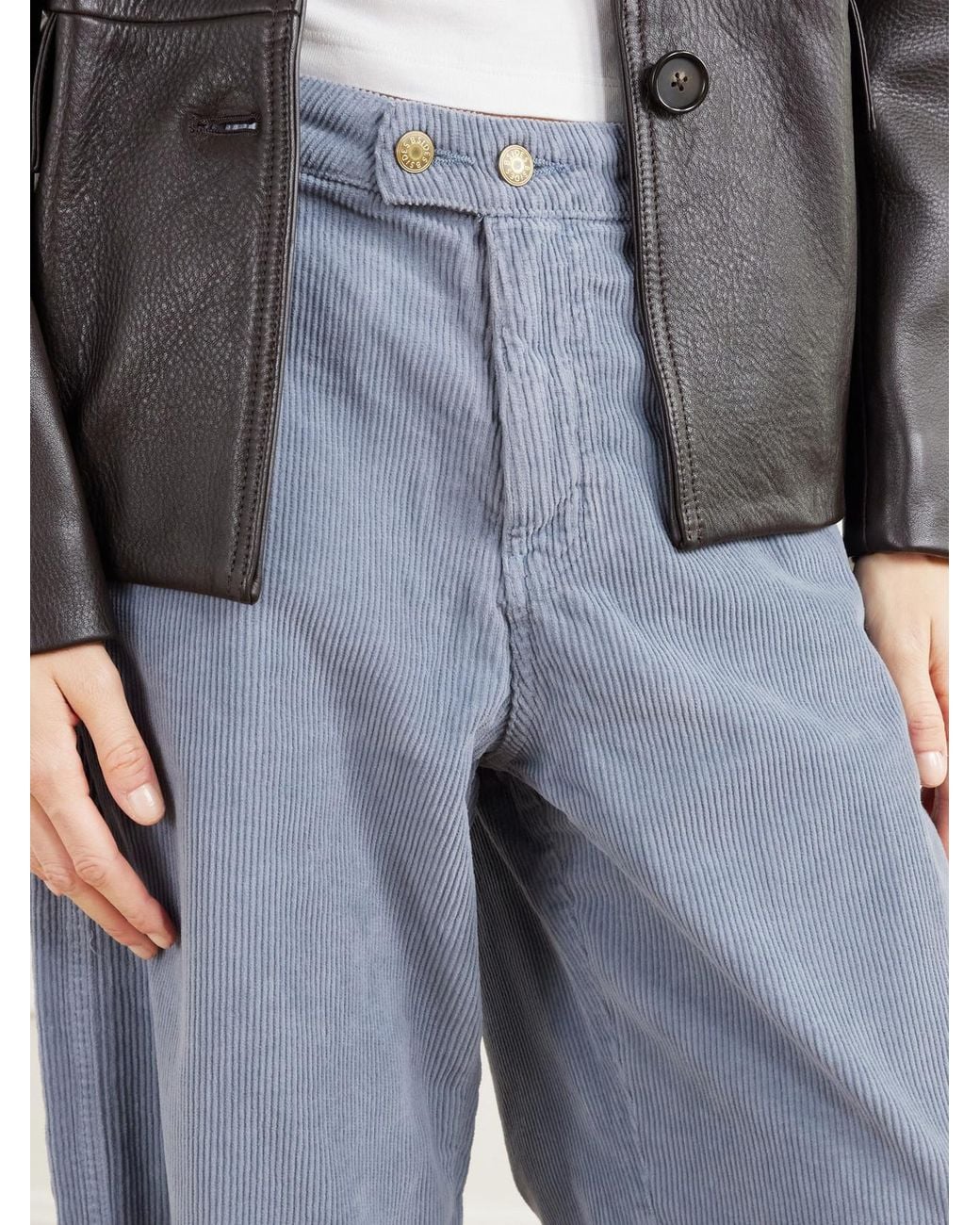 B Sides Blue Cotton-Blend Corduroy Wide-Leg Pants
