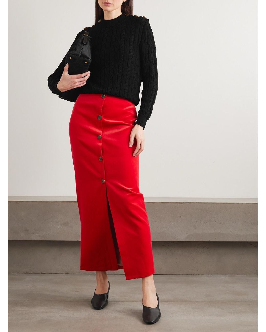 Blazé Milano Black Button-Embellished Cable-Knit Cotton Sweater