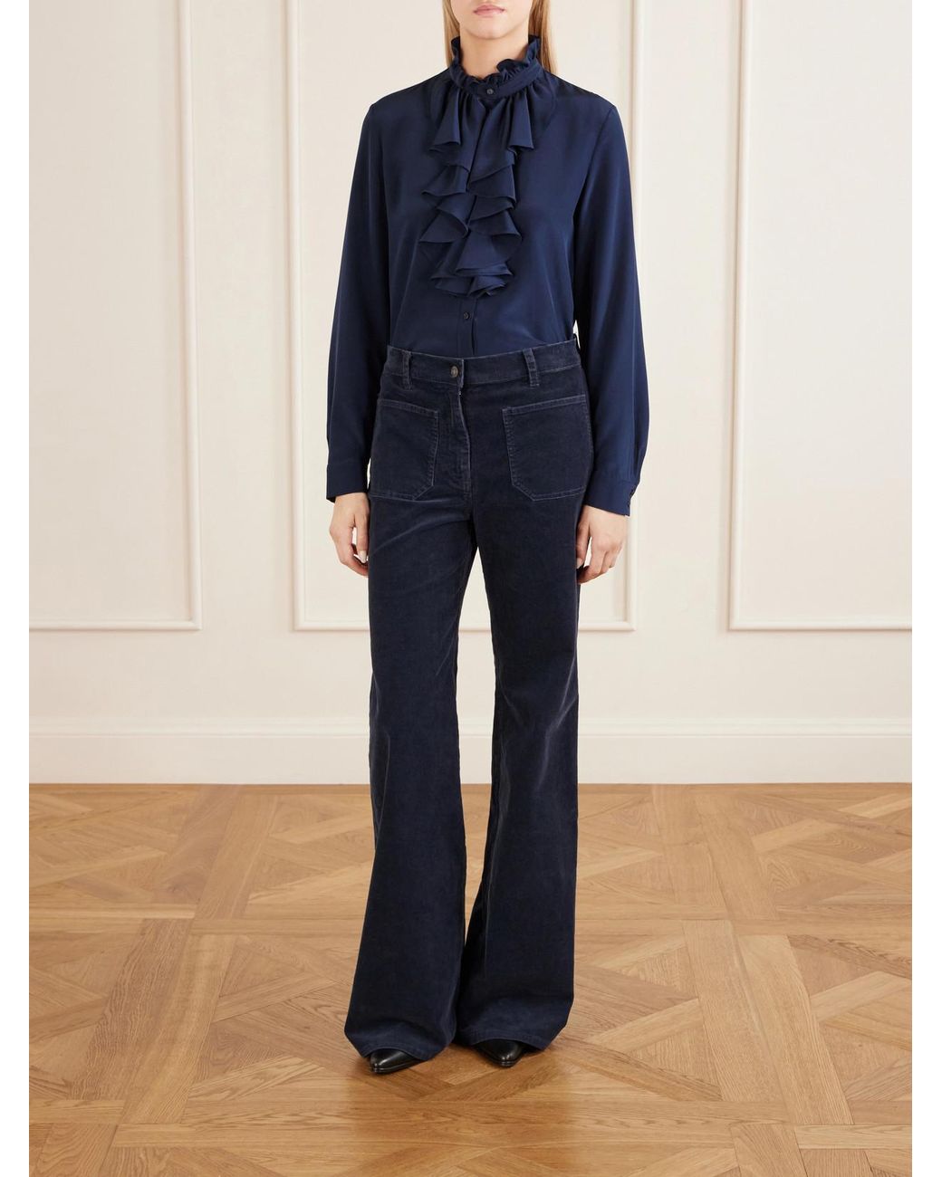 Nili Lotan Blue Florence Cotton-Blend Corduroy Flared Pants