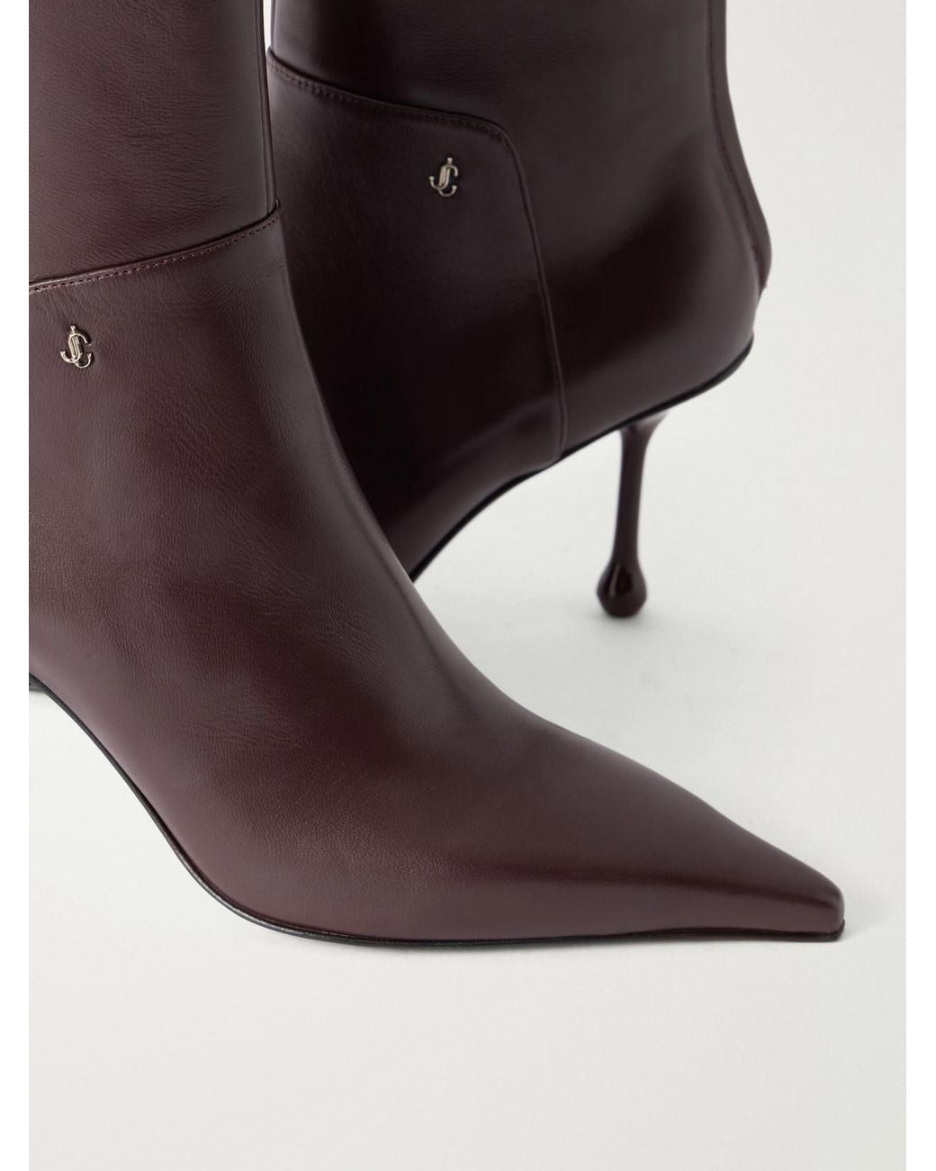 Jimmy Choo Brown Cycas 80 Logo-Embellished Leather Ankle Boots