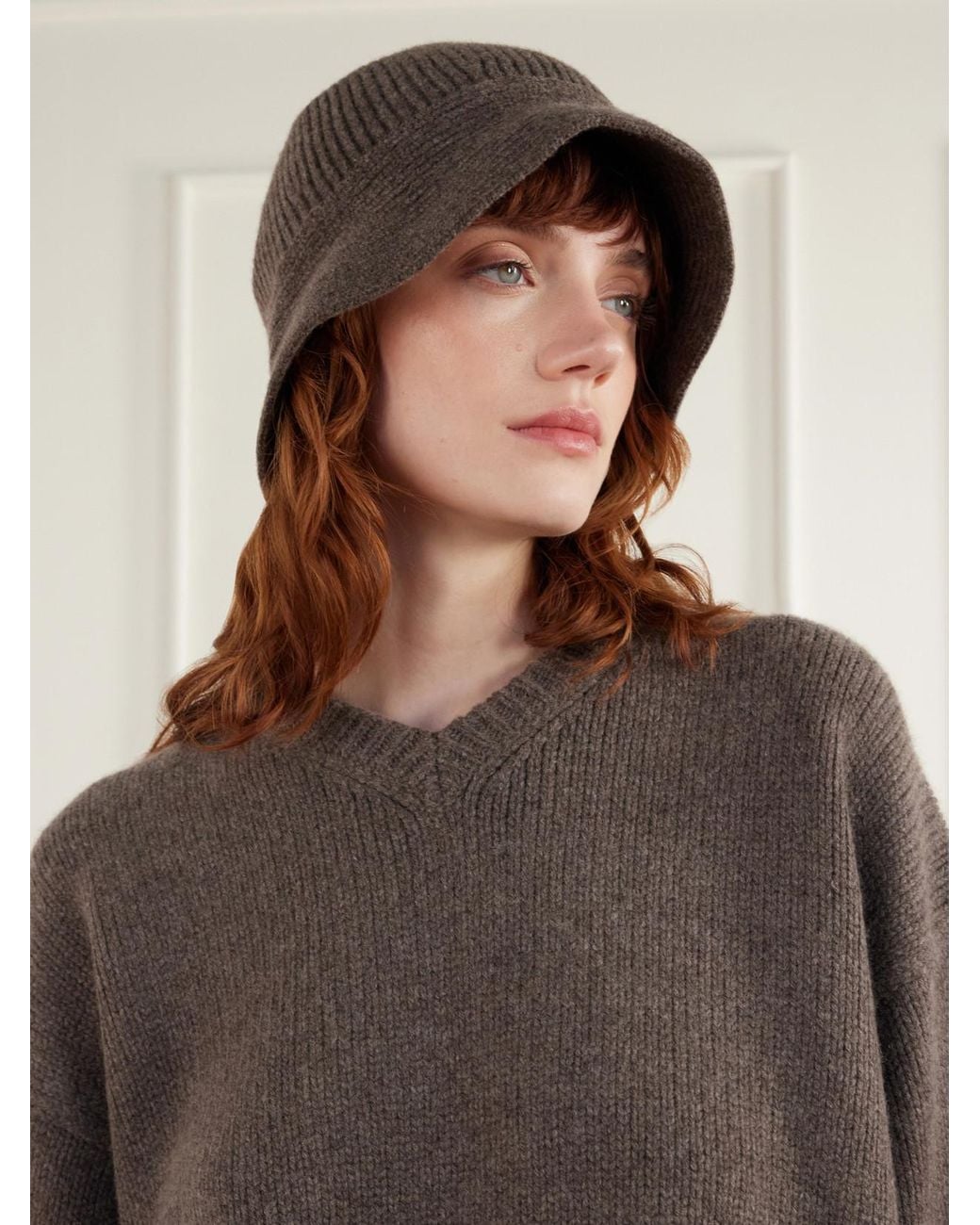 Nour Hammour Brown Bruno Ribbed Merino Wool And Cashmere-Blend Bucket Hat