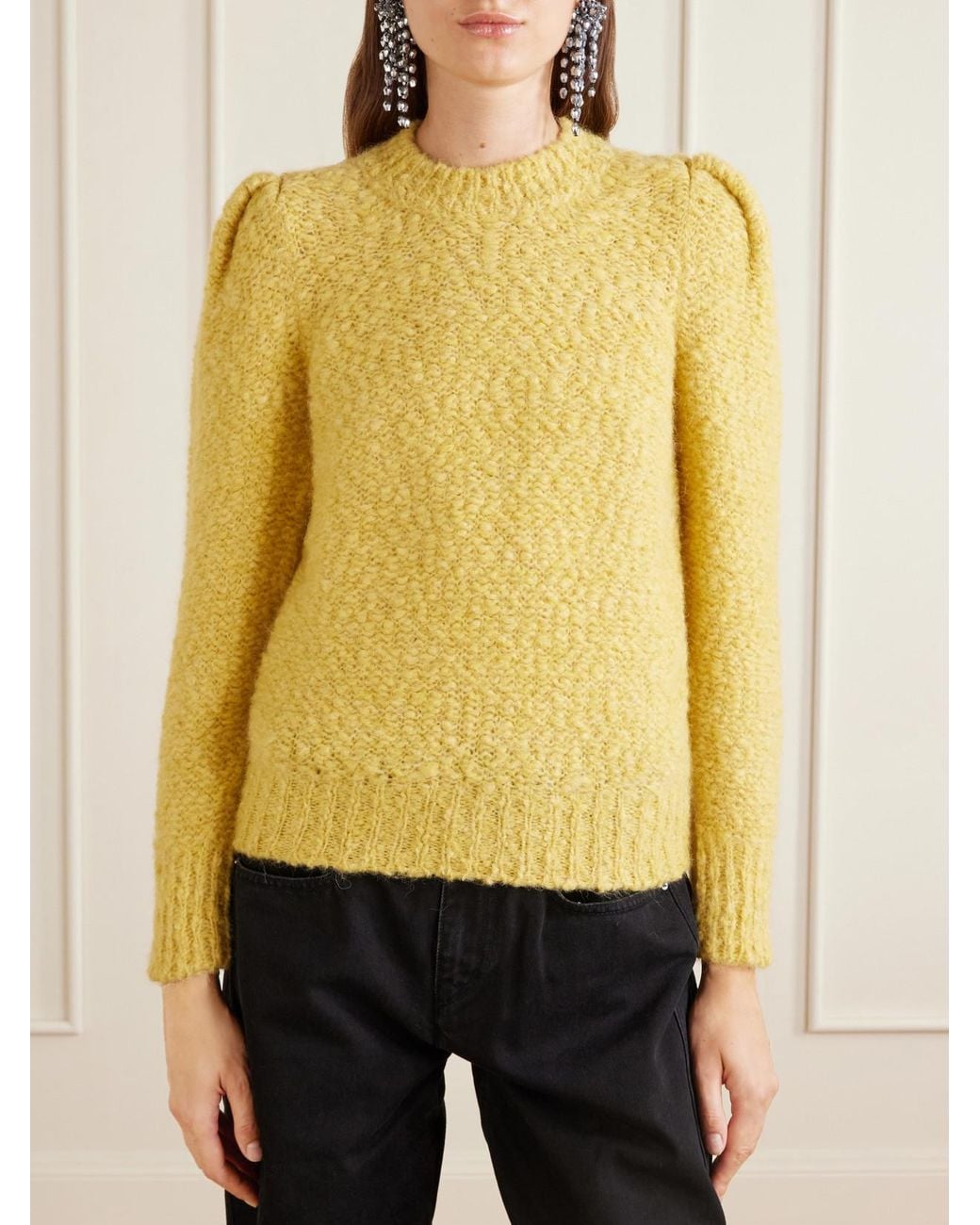 Isabel Marant Yellow Emma Gathered Wool-Blend Bouclé Sweater