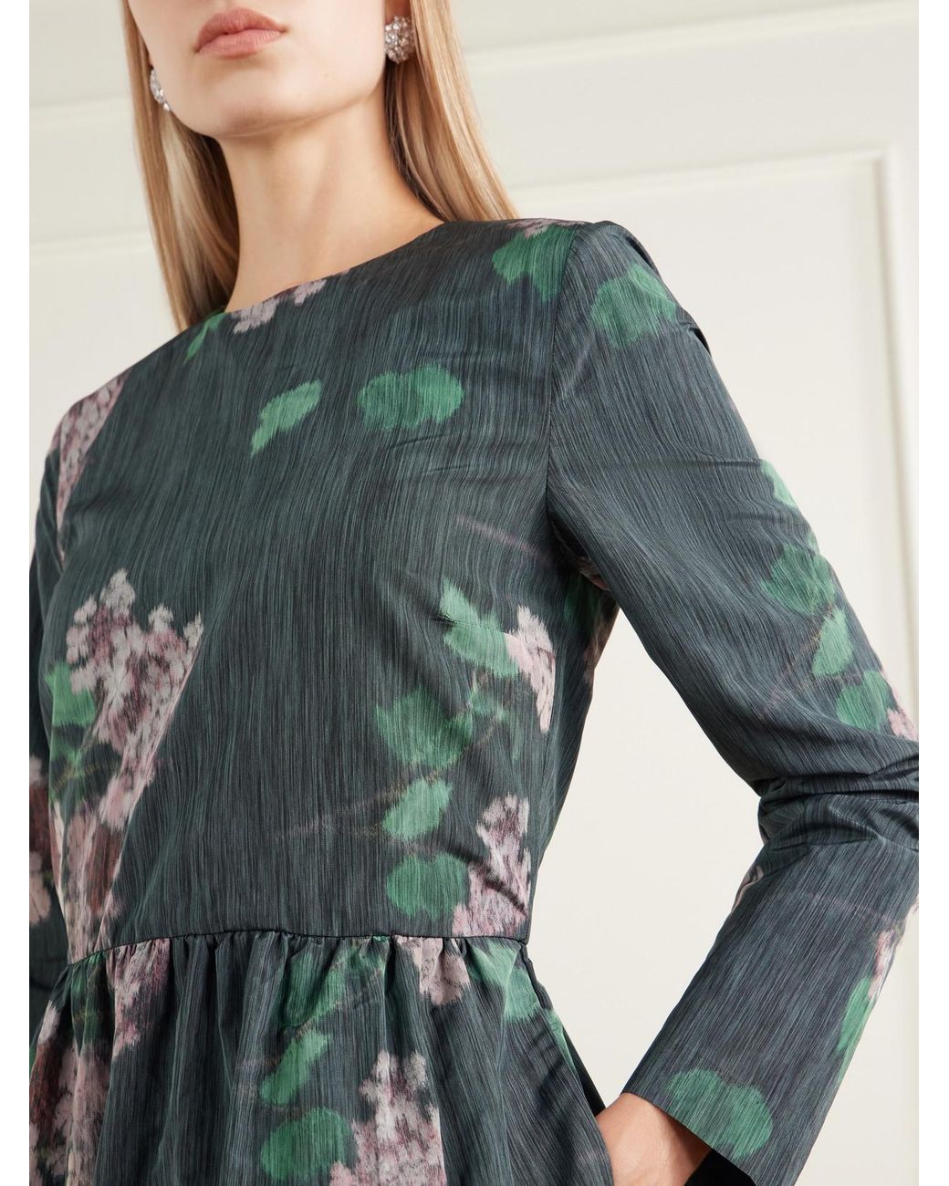 BERNADETTE Gray Lennie Gathered Floral-Print Taffeta Mini Dress