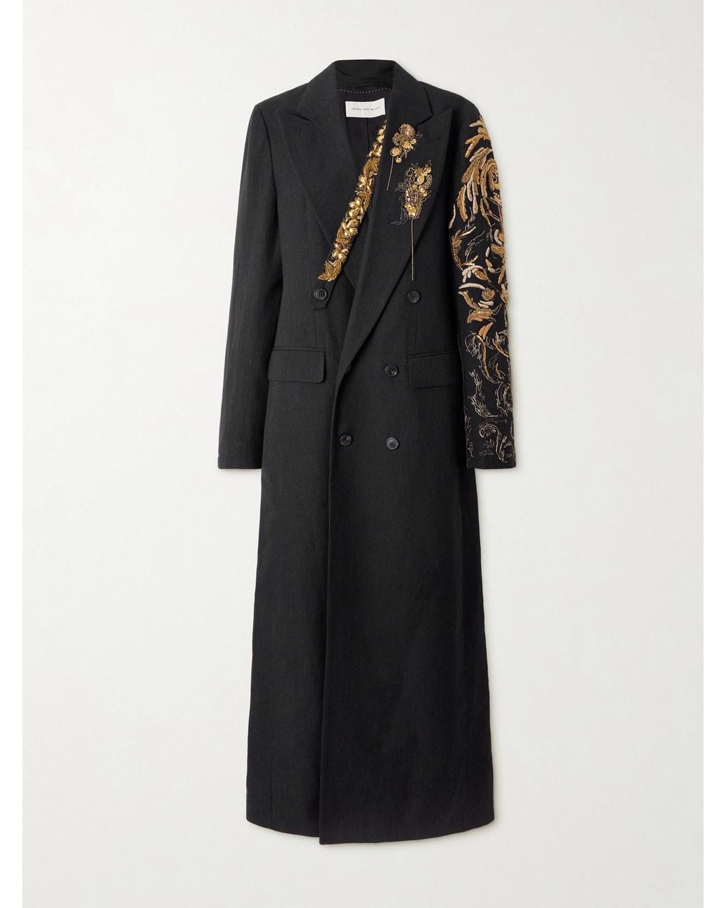 Dries Van Noten Double-Breasted Embellished Striped Wool And Linen