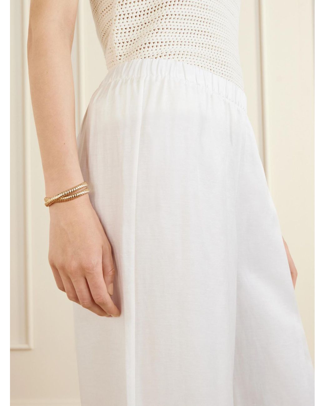Anine Bing White Roslyn Woven Wide-Leg Pants