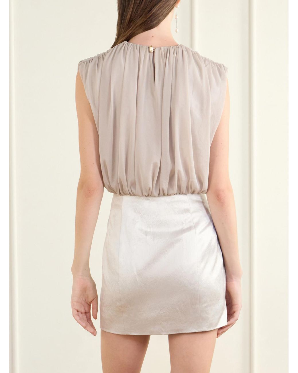 Abadia White Gilda Draped Satin And Crepe Mini Dress