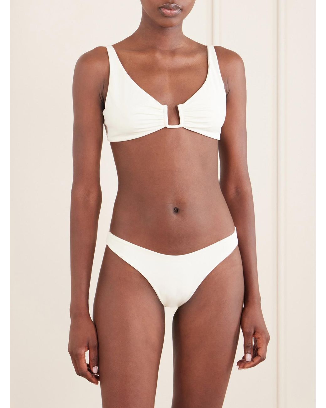 Away That Day White Palma Embellished Gathered Bikini Top