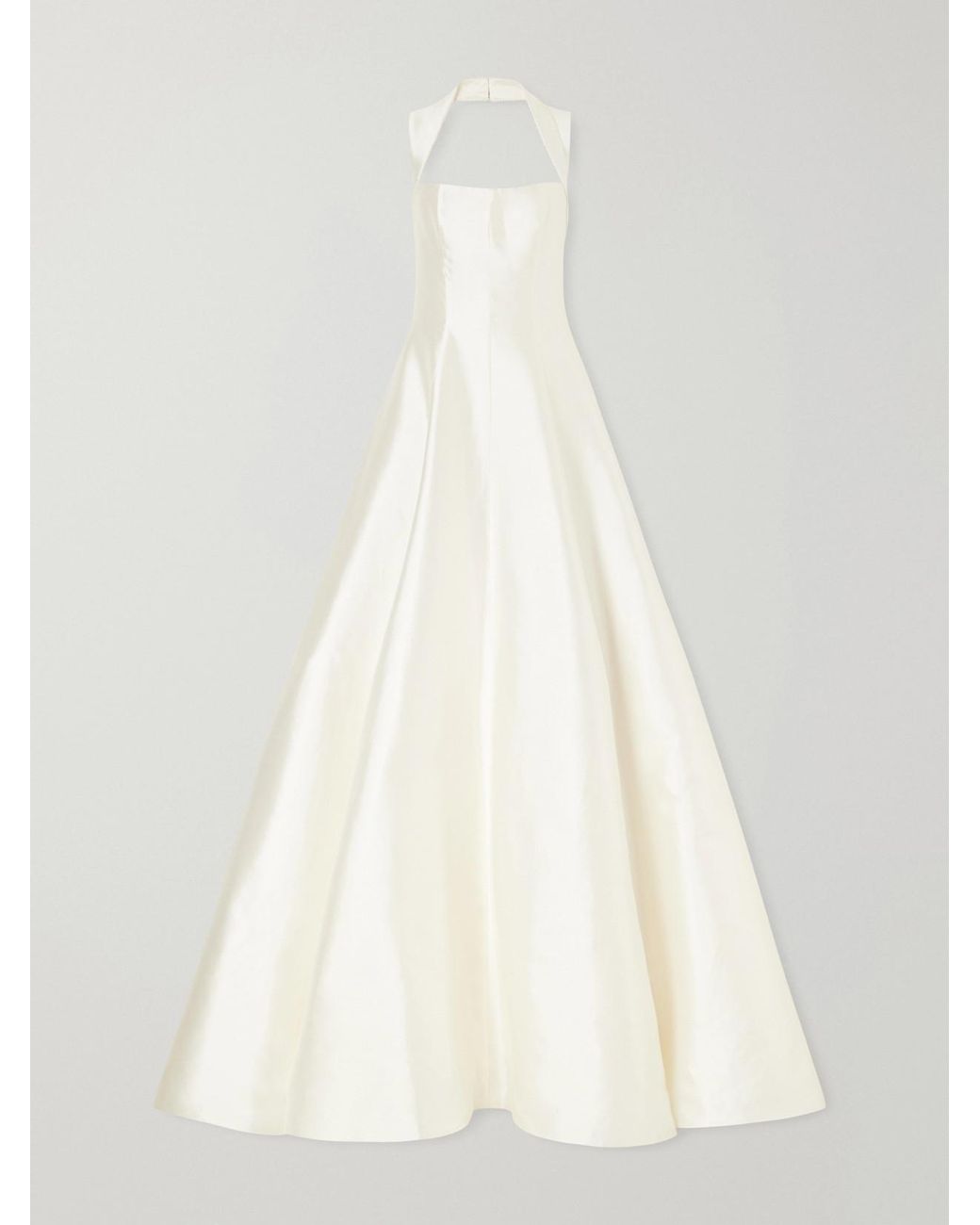 Danielle Frankel White Liz Halterneck Beaded Wool And Silk-Blend Twill Bustier Gown