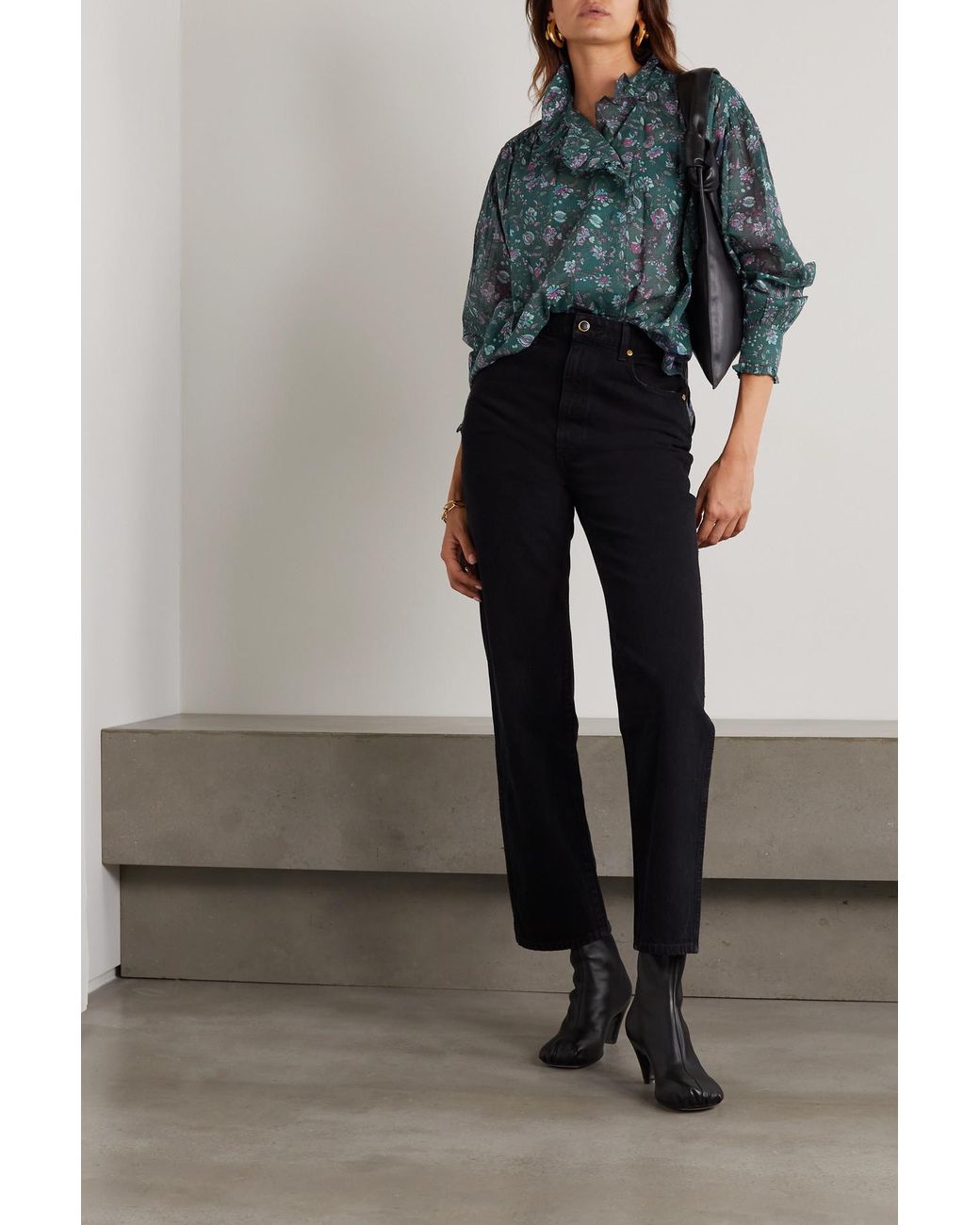 Étoile Isabel Marant Pamias Ruffled Floral-print Cotton-voile Blouse in  Green | Lyst