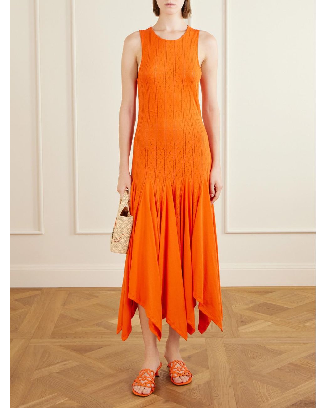 Loewe Orange Paula's Ibiza Pointelle-Knit Cotton-Jersey Midi Dress