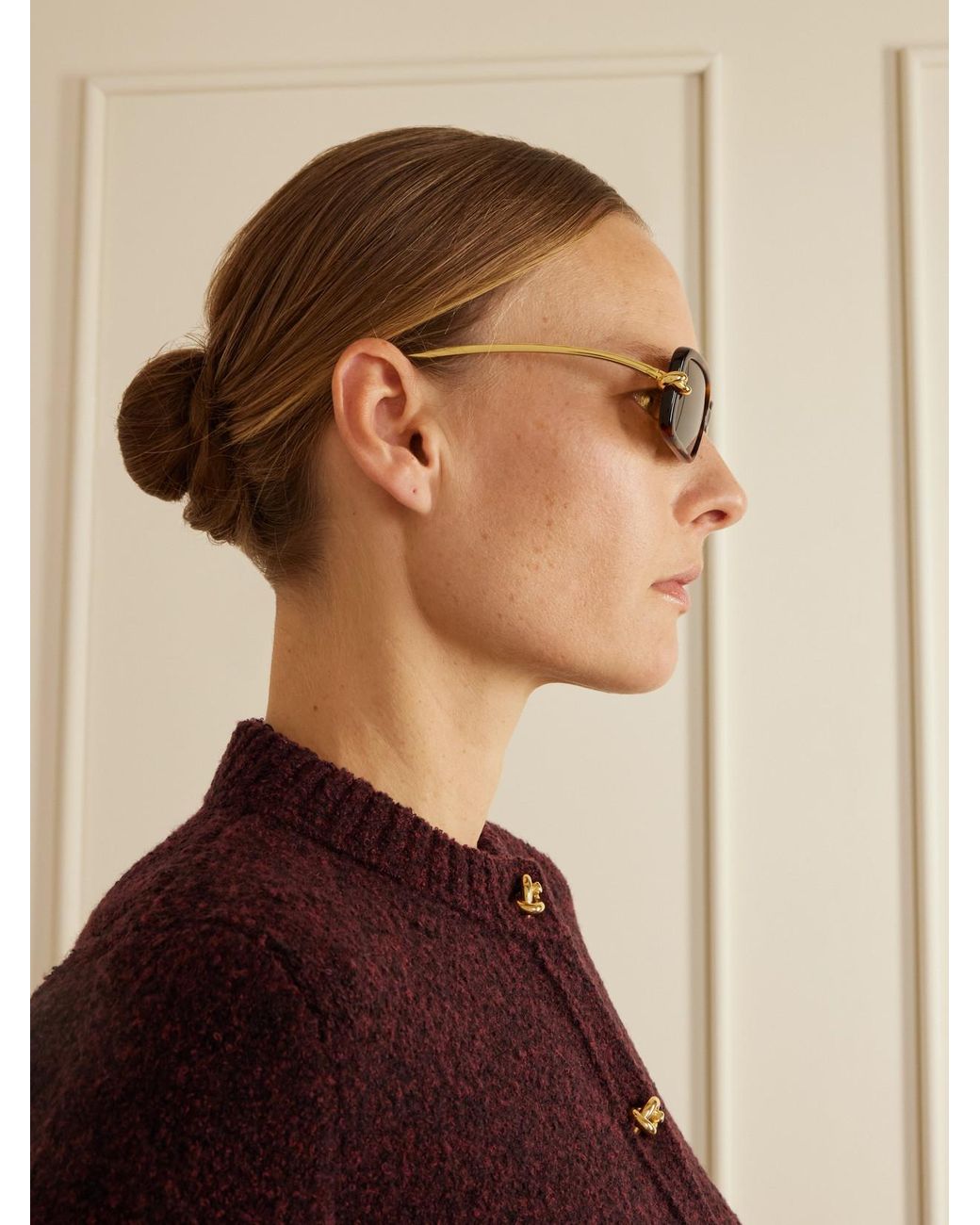 Bottega Veneta Natural Knot Rectangle-Frame Acetate And-Tone Sunglasses