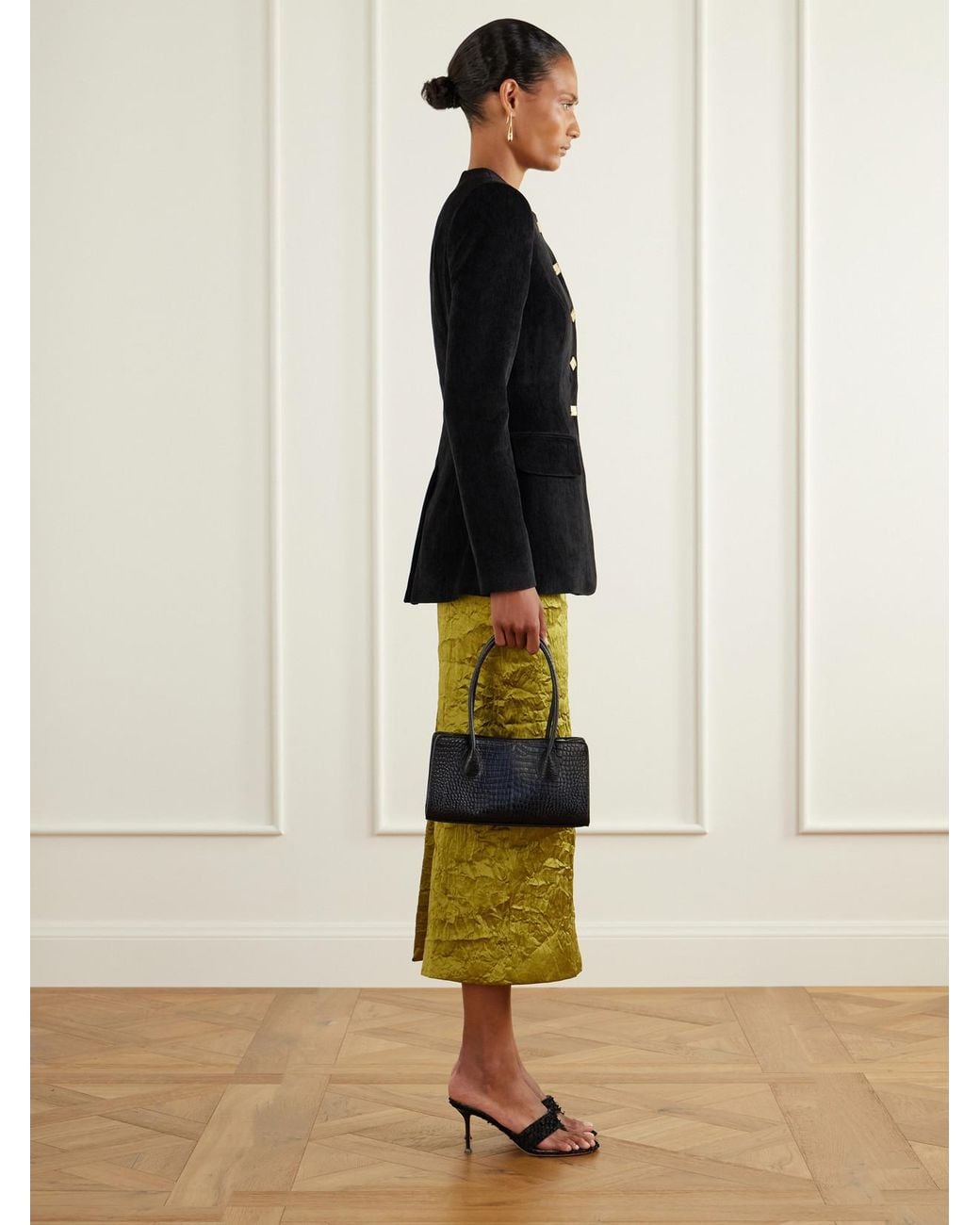 LIE STUDIO Black The Lou Croc-Effect Leather Shoulder Bag