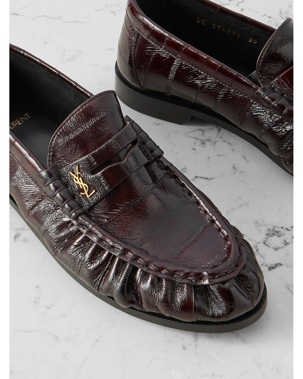 Saint Laurent Brown Le Loafer Cassandre-Embellished Eel Loafers