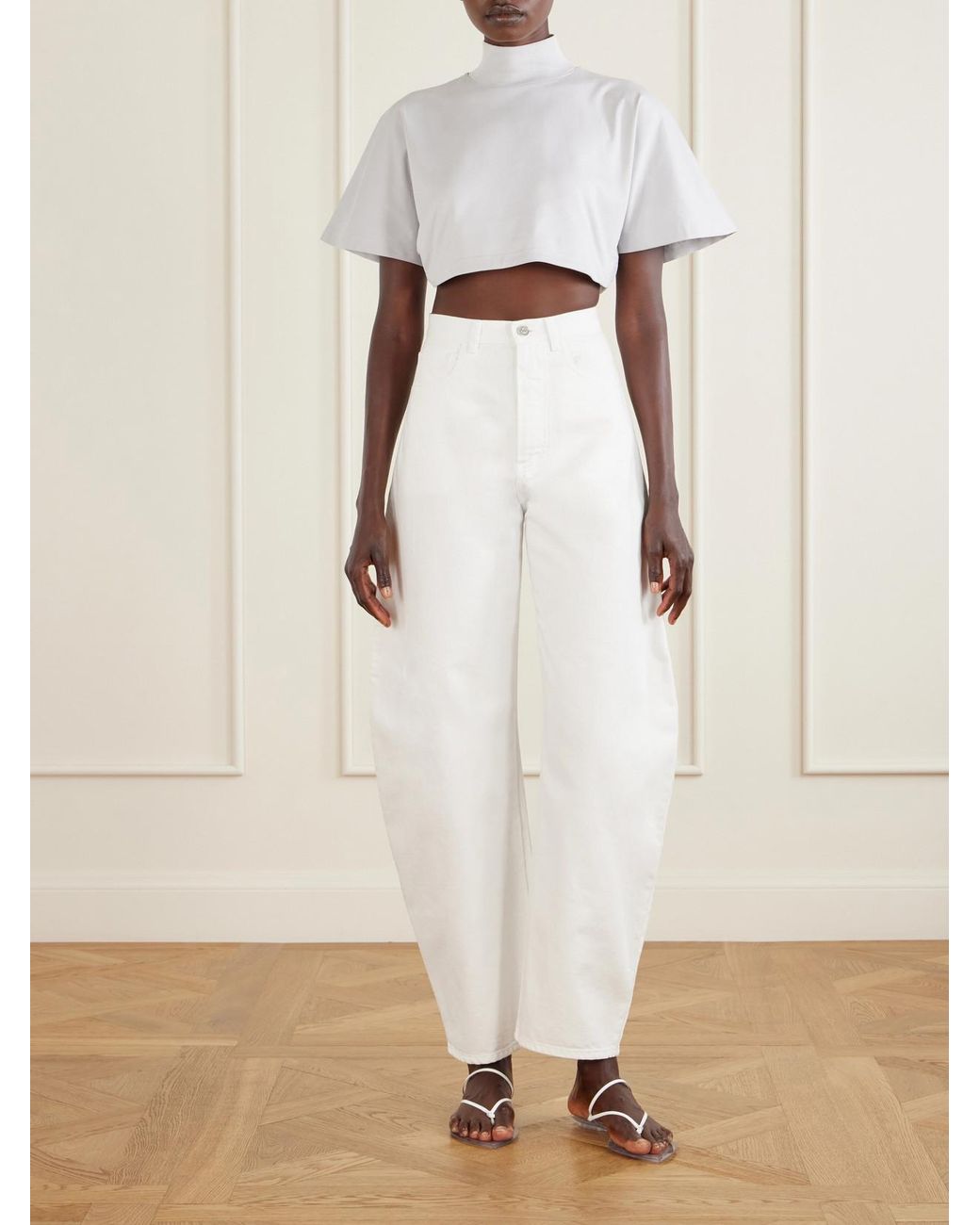Alaïa White Cropped Cotton-Jersey Turtleneck T-Shirt