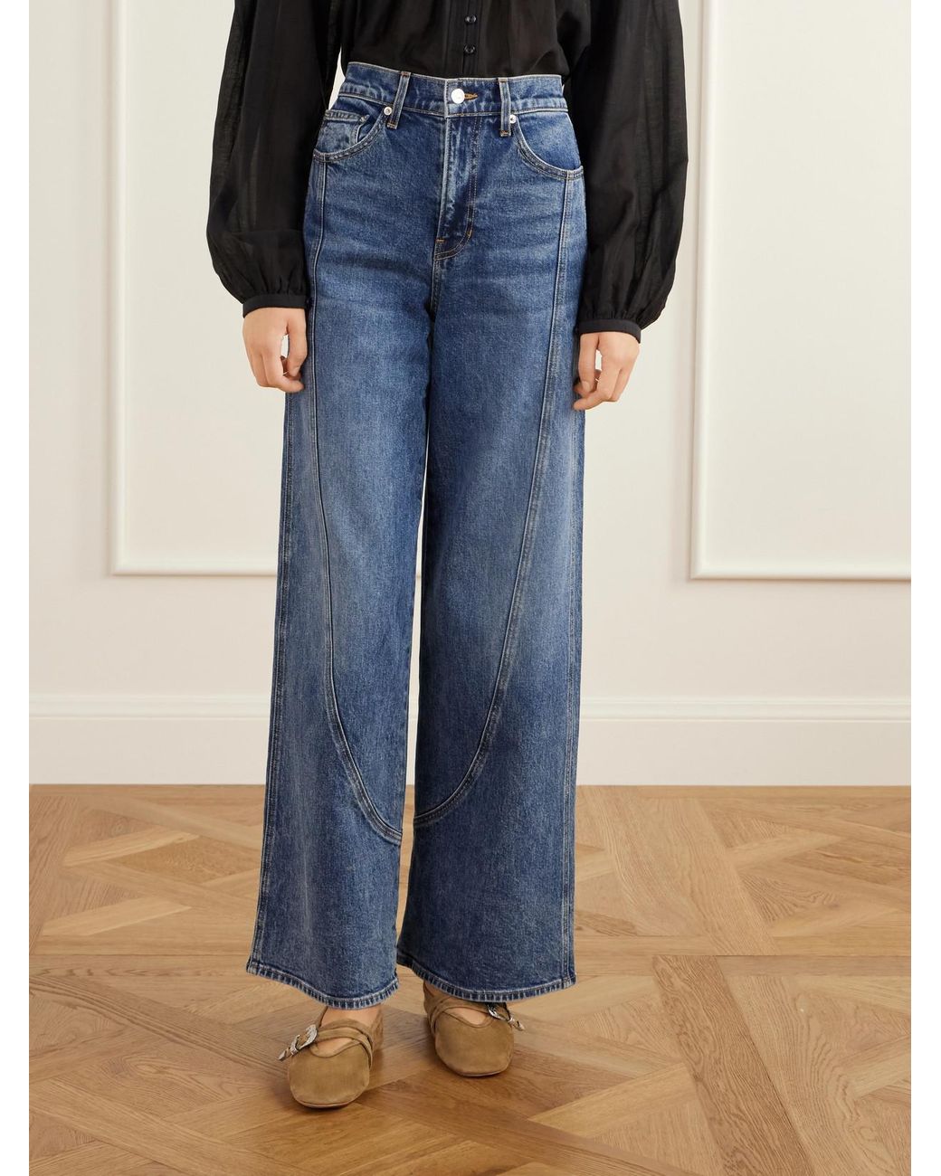 Veronica Beard Blue Taylor Mid-Rise Wide-Leg Jeans
