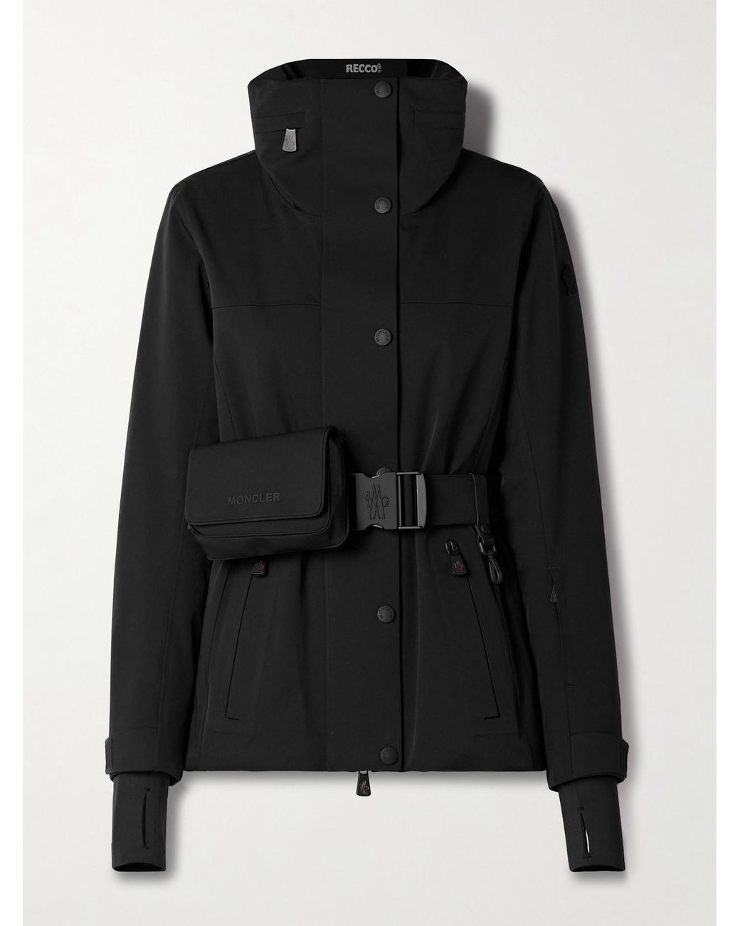 Moncler Black Hainets Belted Hooded Padded Ski Jacket