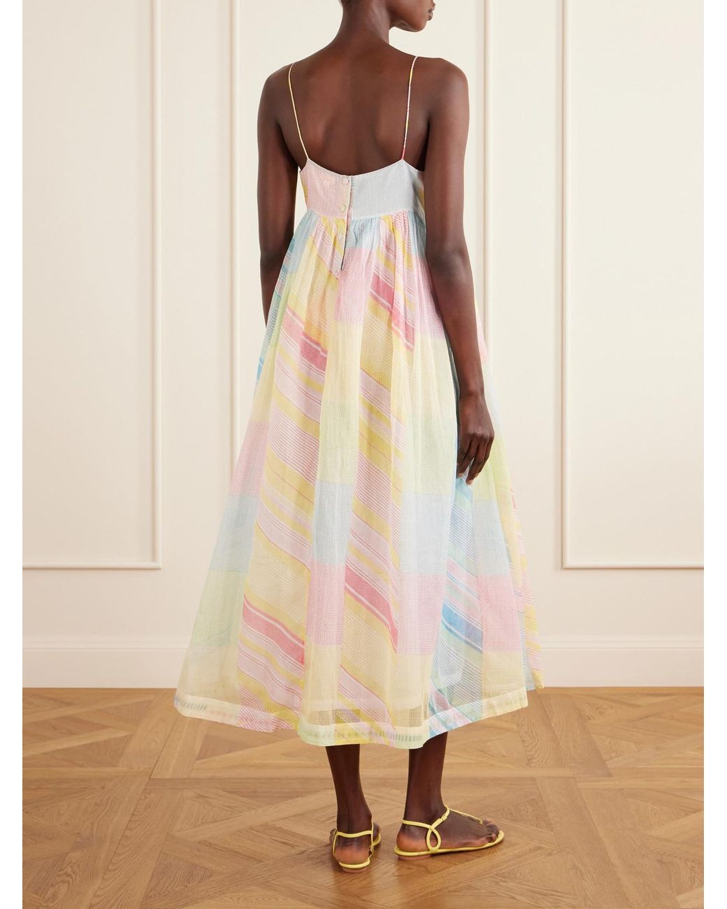 Eka White Yuru Printed Handwoven Cotton-Kota Midi Dress