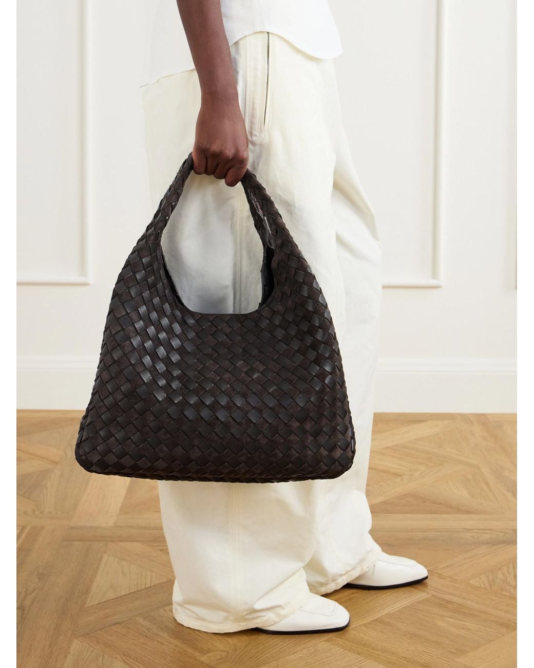 Bottega Veneta Black Bell Large Intrecciato Leather Shoulder Bag