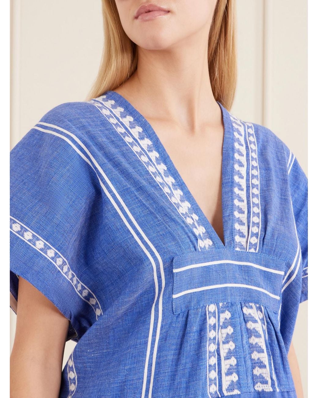 Lemlem Blue Gasira Embroidered Cotton Midi Dress