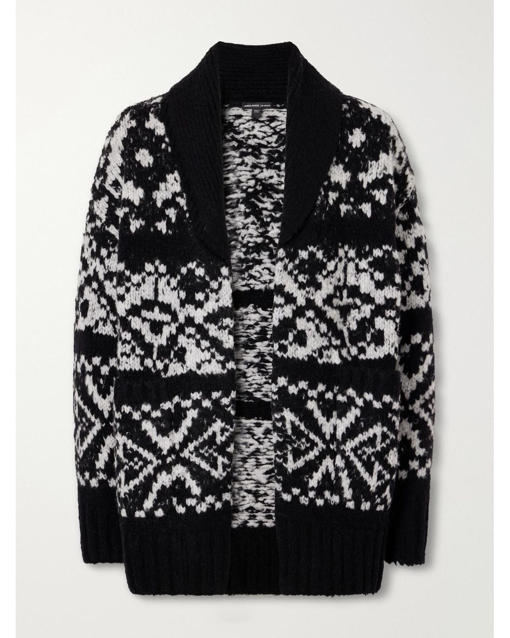 James Perse Black Fair Isle Intarsia-Knit Wool-Blend Cardigan