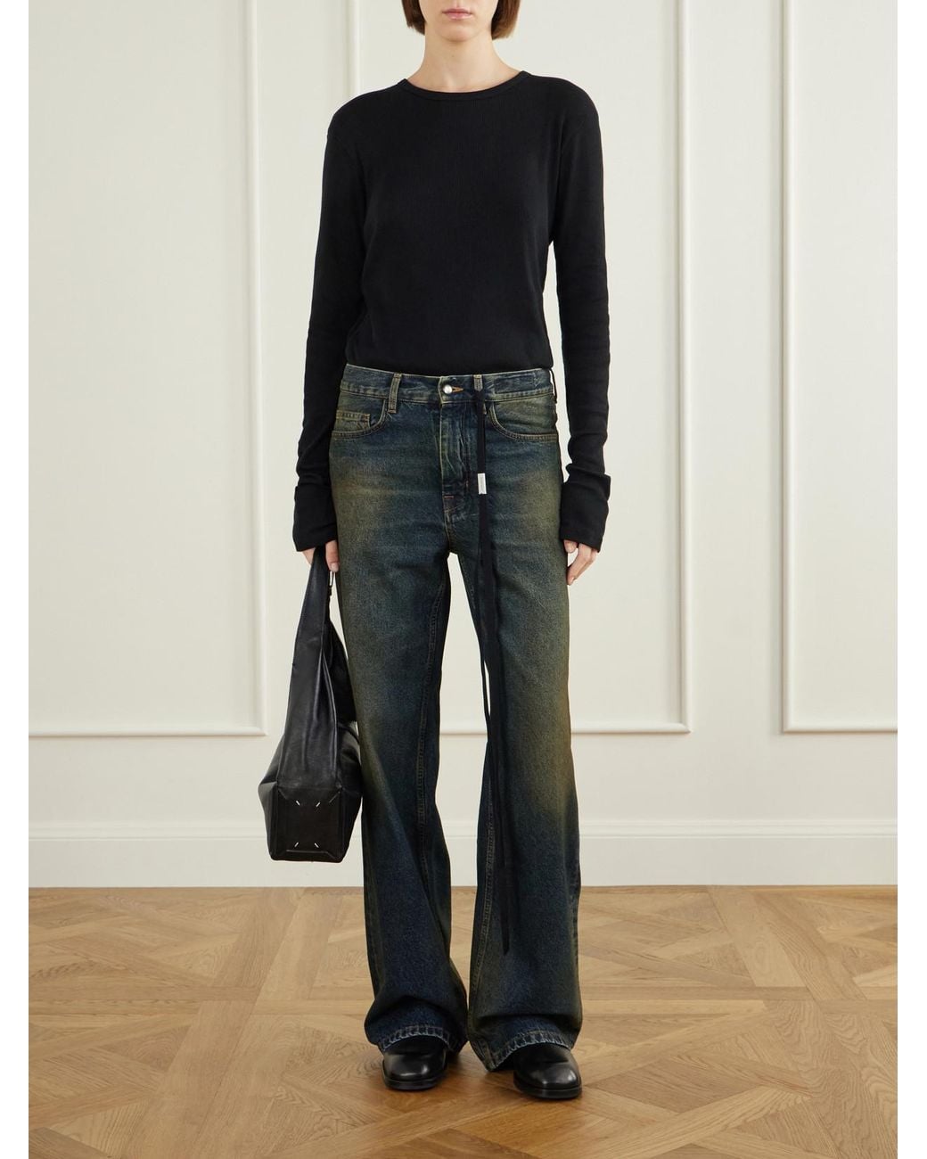 Ann Demeulemeester Black Dot Gathered Ribbed Cotton T-Shirt
