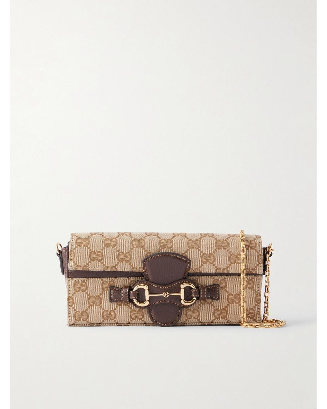 Gucci Natural Ristretto Horsebit Embellished Canvas-Jacquard Shoulder Bag