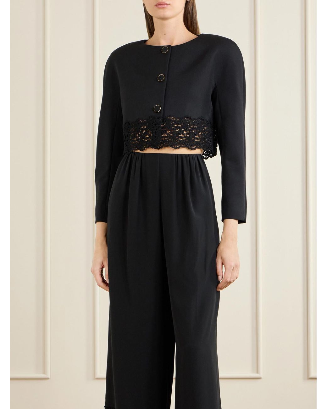 Chloé Black Lace-Embroidered Wool Evening Jacket