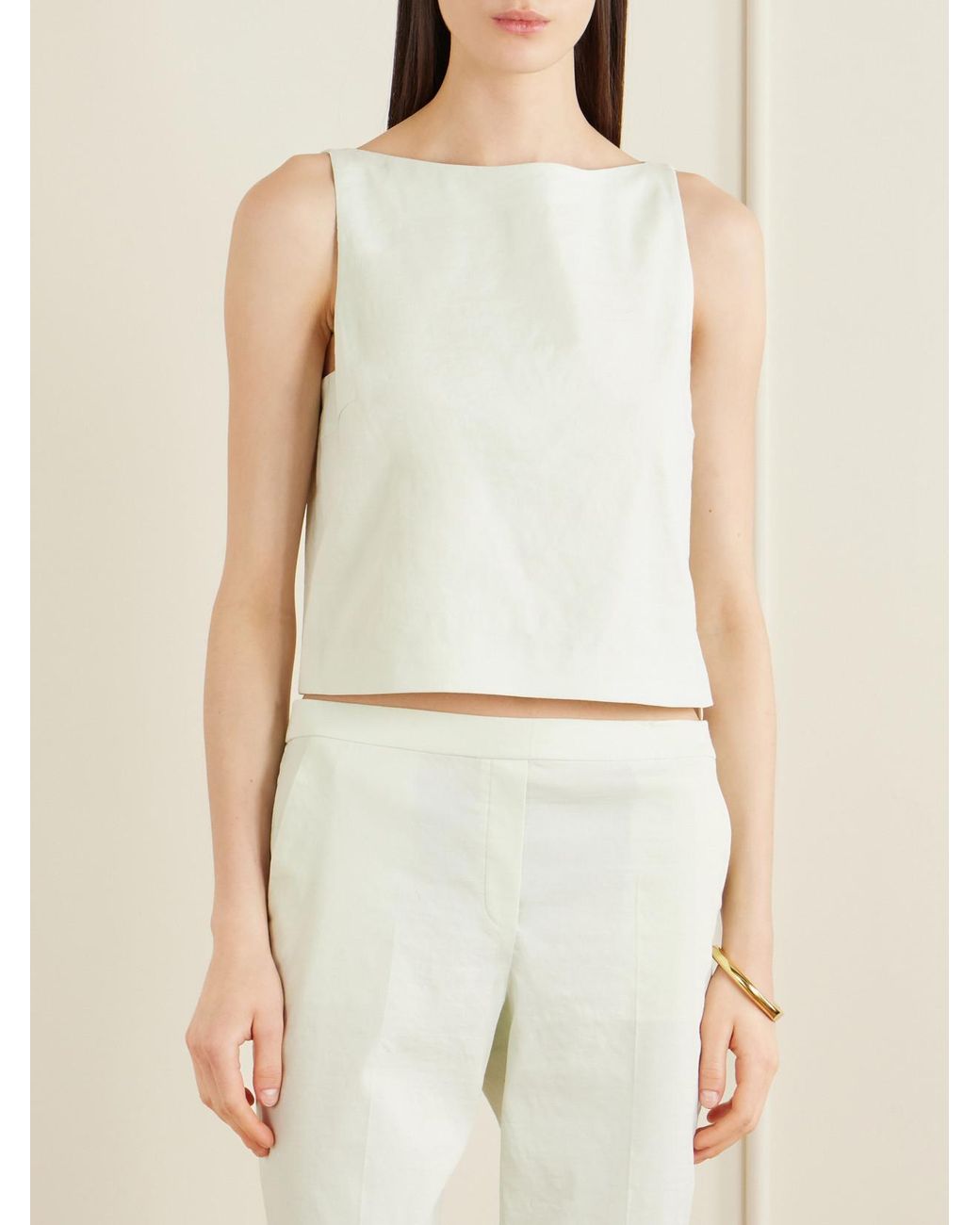 Theory White Linen-Blend Top