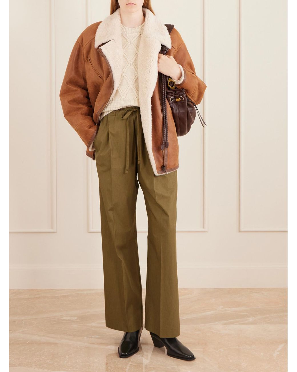 Isabel Marant Brown Adelina Shearling-Trimmed Leather Jacket