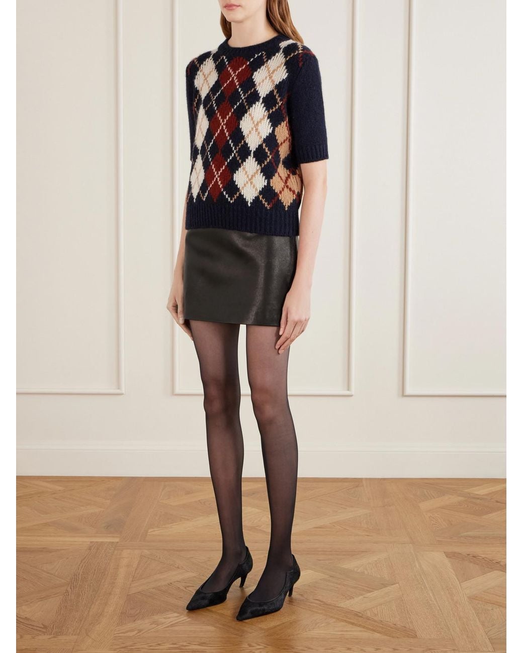 Khaite Blue Lisa Checked Embroidered Wool And Mohair-Blend Sweater