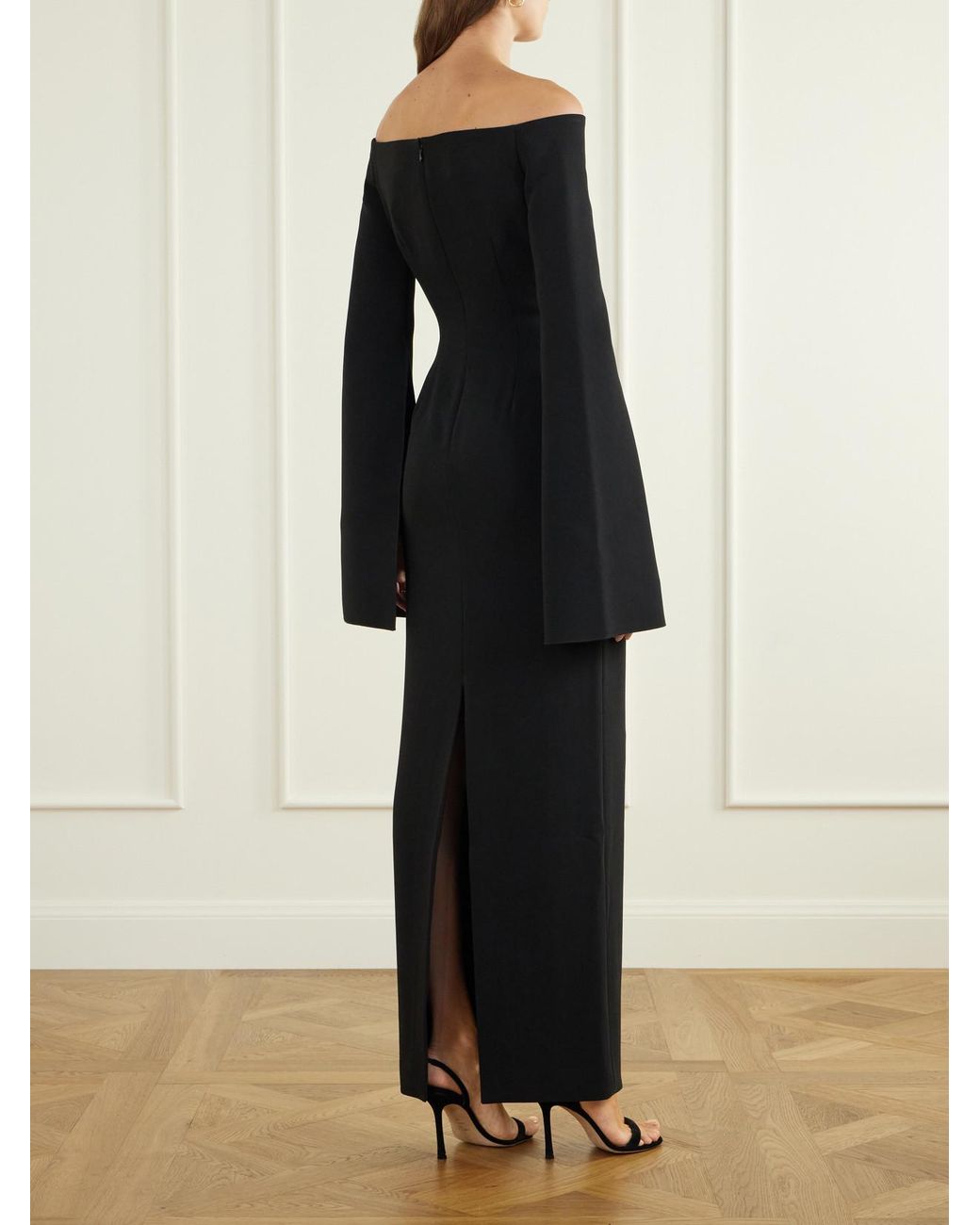 Solace London Black Marcella Off-The-Shoulder Crepe Gown