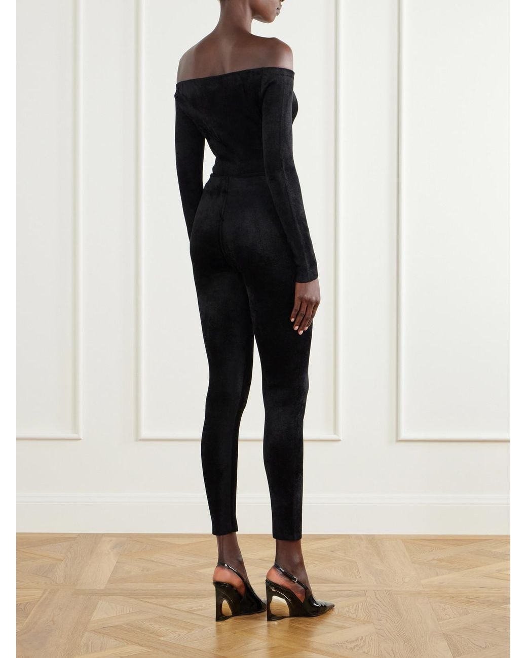 Alaïa Black Off-The-Shoulder Velvet Bodysuit