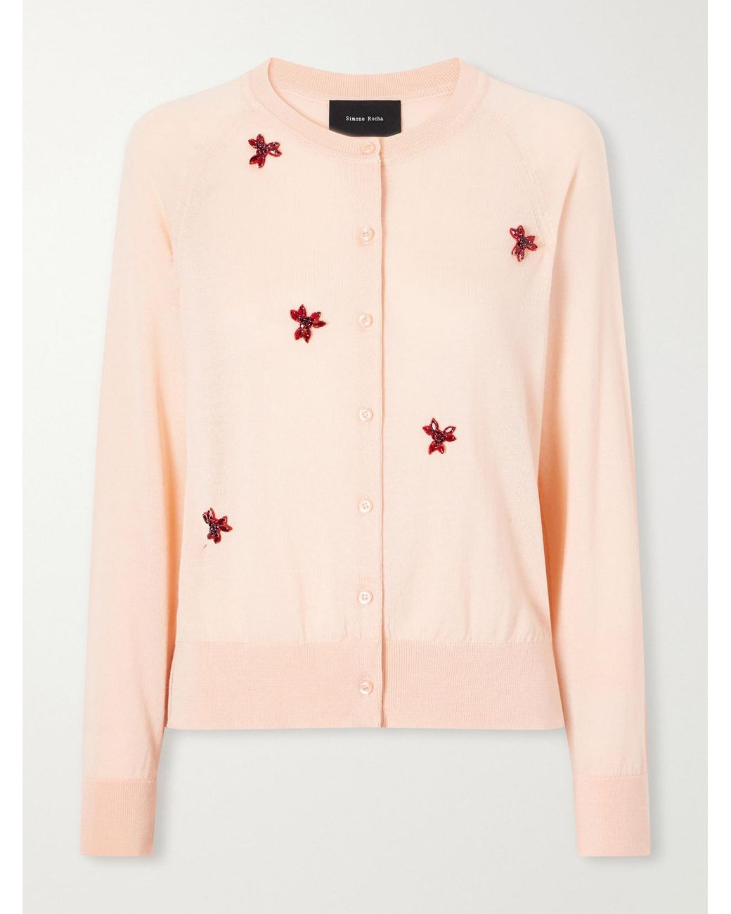 Simone Rocha Natural Crystal-Embellished Wool And Silk-Blend Cardigan
