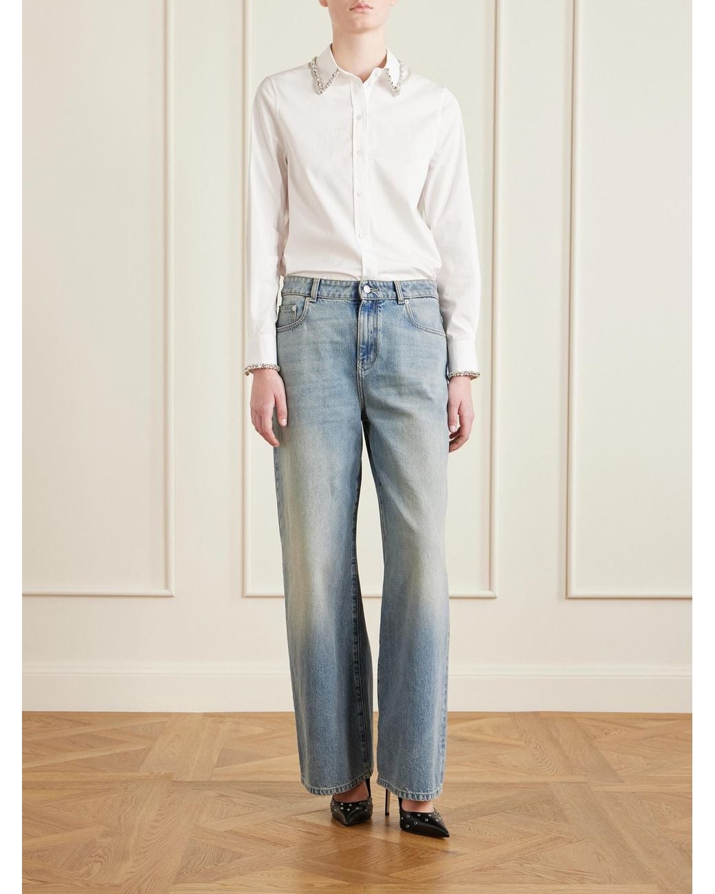 Crystal-Embellished Cotton-Poplin Shirt Alexander McQueen en coloris White