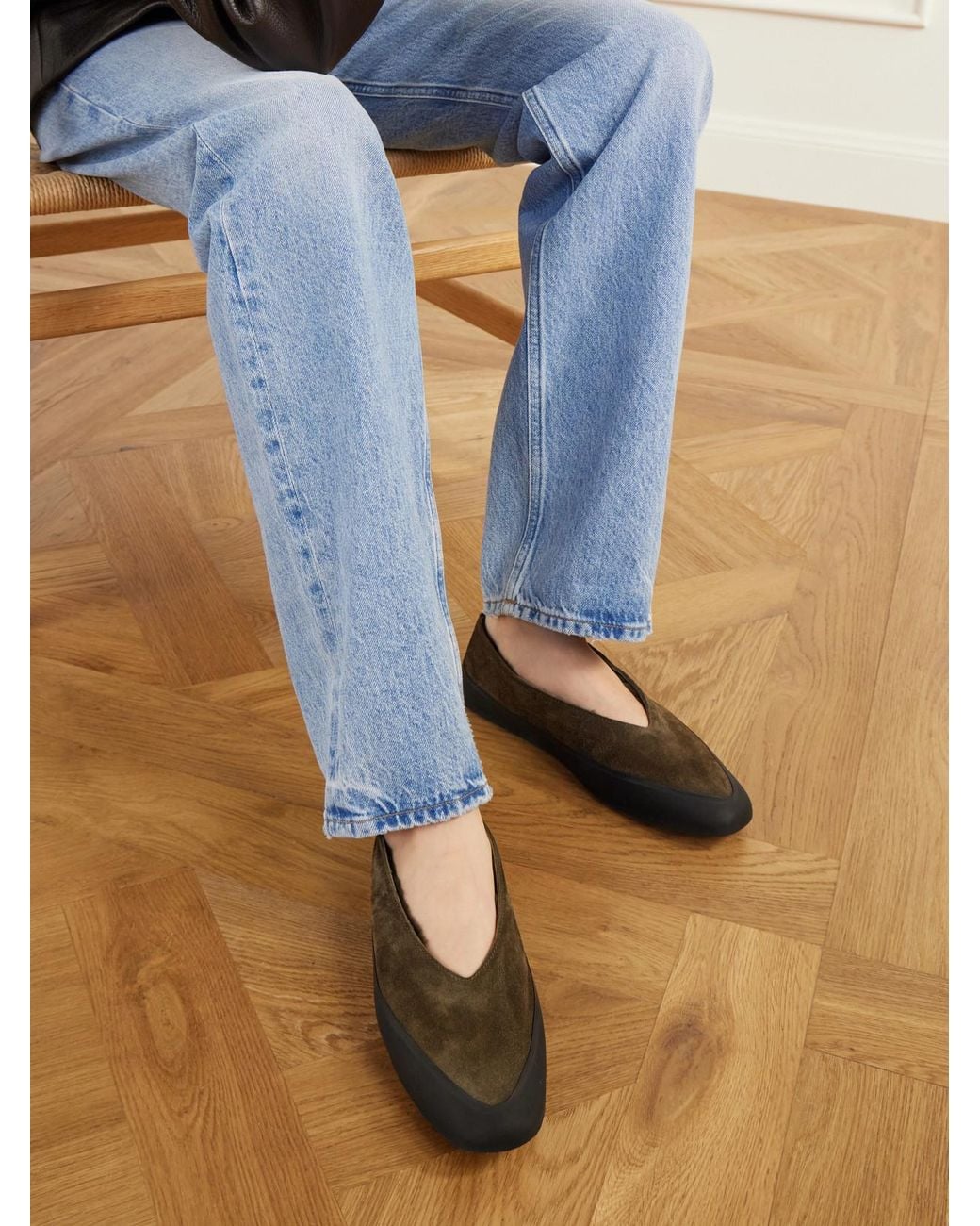 Le Monde Beryl Green Apres Ski Rubber-Trimmed Suede Ballet Flats