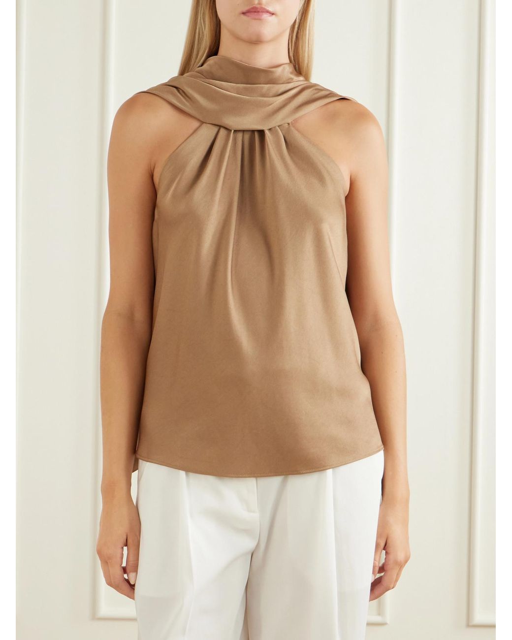 Jonathan Simkhai Natural Scarlett Gathered Satin Cape Top