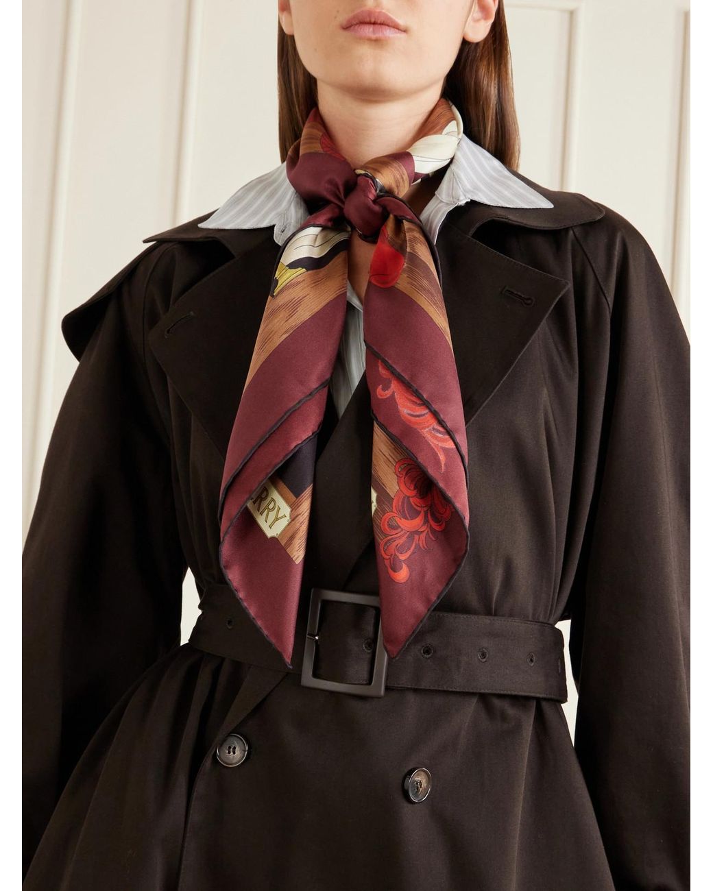 Burberry Red Printed Silk-Twill Scarf