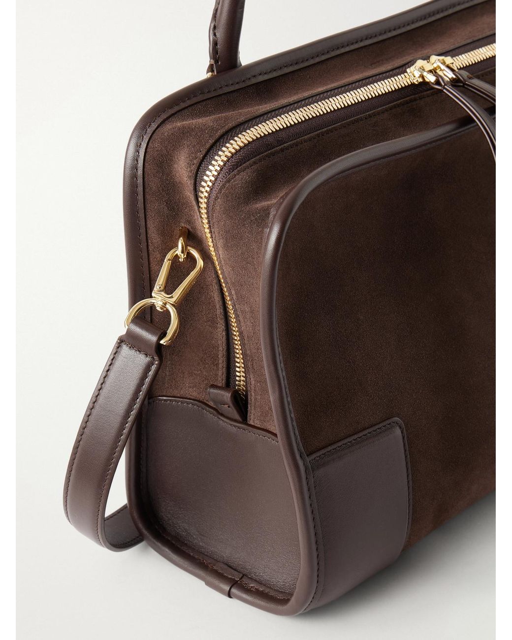 Loewe Brown Amazona 180 Medium Leather-Trimmed Suede Tote